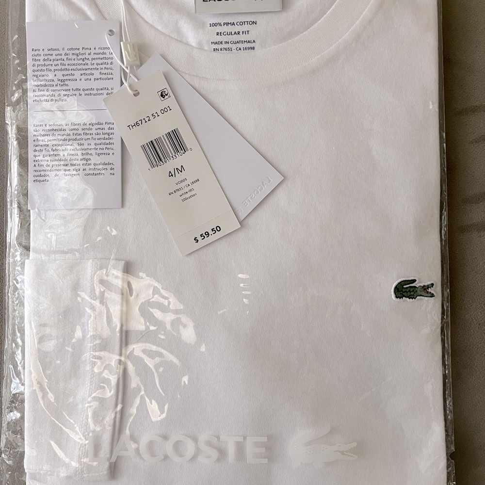Lacoste T’shirt, brand new, white cotton.